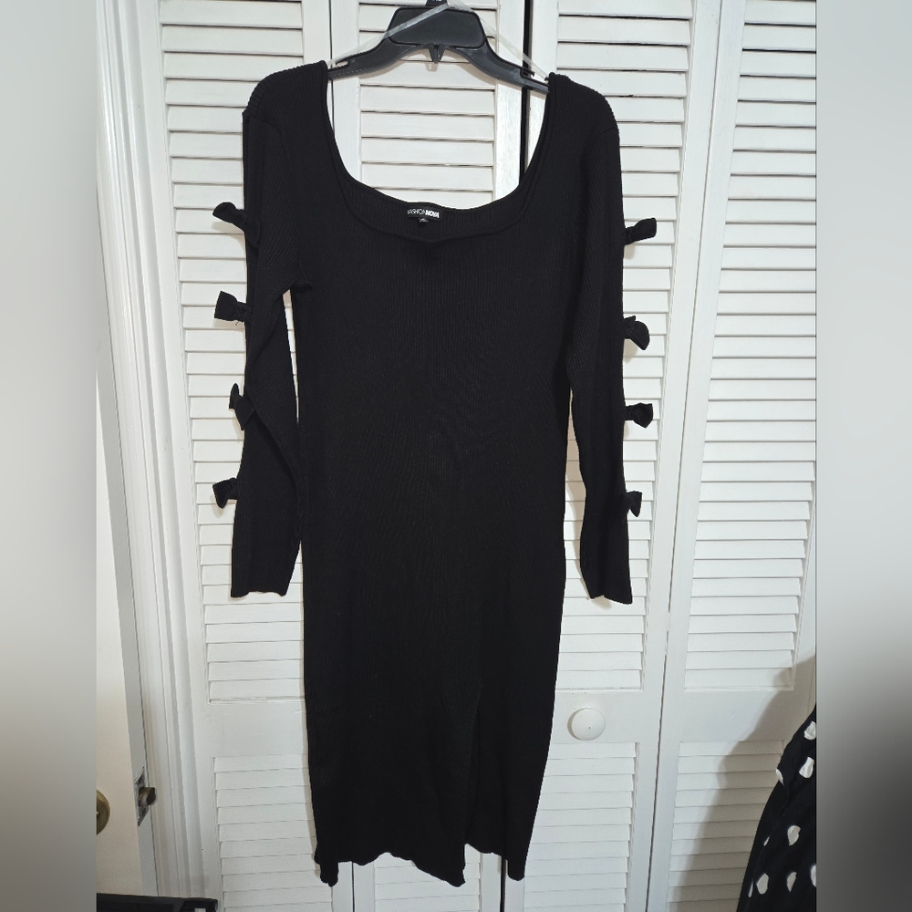 Fashion Nova Black Cute As A Bow Ribbed Midi Dress 1X - Picture 3 of 13